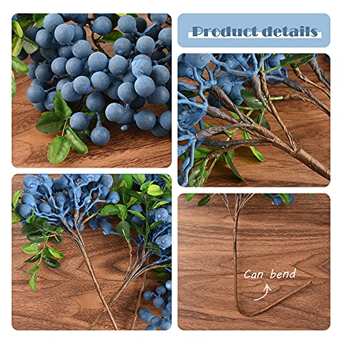 4pcs Artificial Blueberries with Stems for Home Decoration