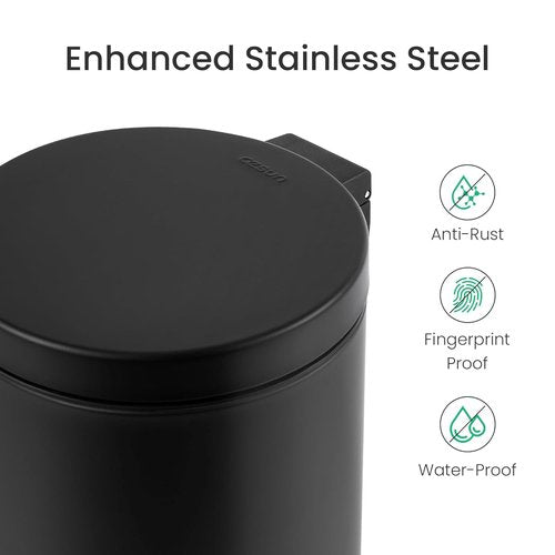 Cesun Small Black Trash Can - 1.2 Gallon Bathroom Garbage Can with Lid & Foot Pedal | Matte Finish