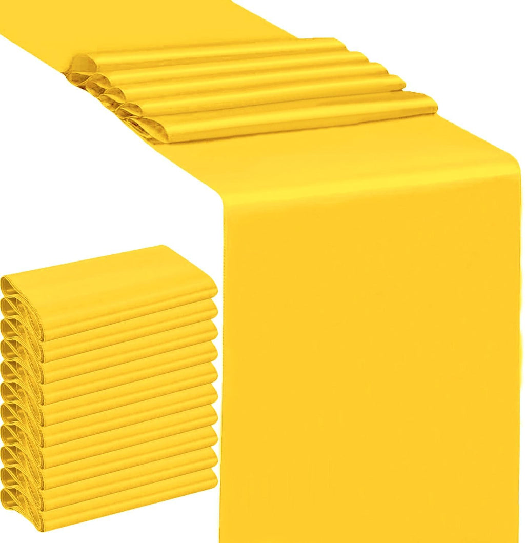 Skiennix Wedding Satin Table Runners - 10 Pack, 12 x 108 Inches, Perfect for Parties & Events - Yellow