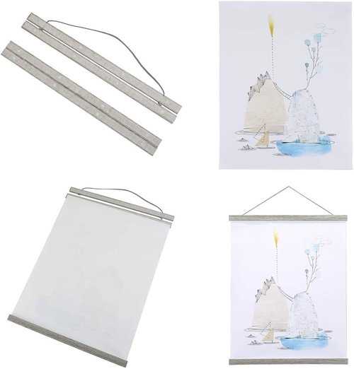 Benjia Magnetic Poster Hanger - 23" Wooden Frame for Canvas & Artwork | Easy Wall Display (Grey)