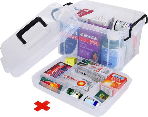 HEY FOLY 15qt Clear Medicine Organizer - Thickened Plastic First Aid Box with Labels & Lids