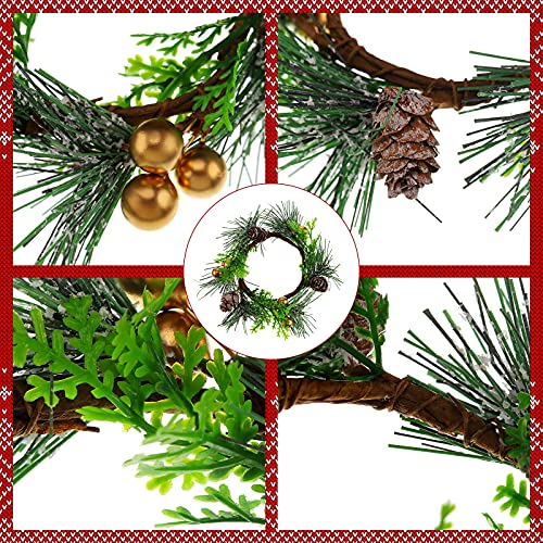 WILLBOND 6 Pcs 4.7 Inch Gold Christmas Candle Rings Mini Wreaths
