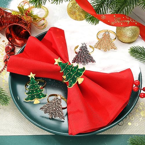 Emivery Set of 8 Christmas Tree Metal Napkin Rings Holiday Table Decor