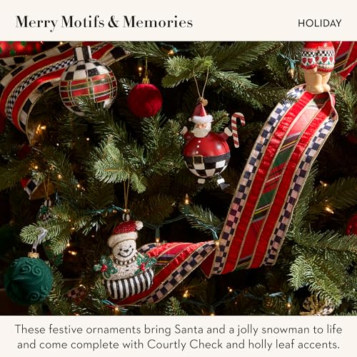 MacKenzie-Childs Beaded Holiday Ornaments Set of 2 Santa & Snowman Christmas Decorations