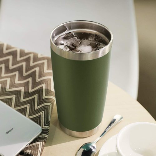 DOMICARE 20oz Stainless Steel Tumbler Bulk with Lid, Double Wall Vacuum Insulated Travel Mug, Powder Coated Coffee Cup, Army Green, 8 Pack