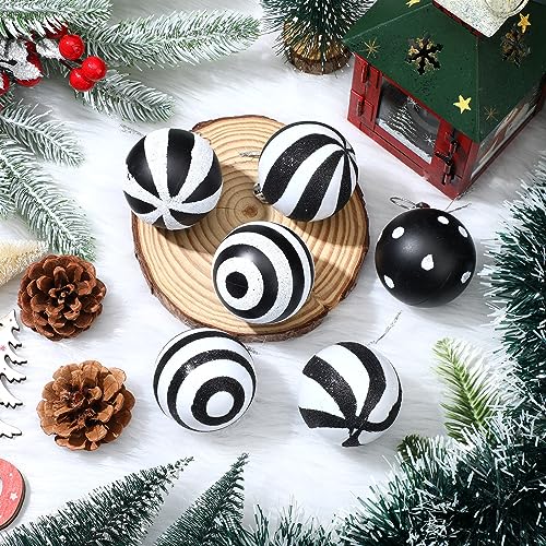24-Piece Black and White Christmas Ball Ornaments - 2.36-Inch Shatterproof