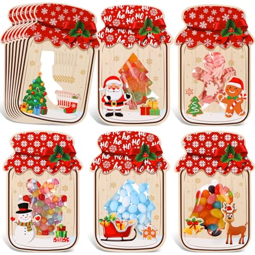 48 Christmas Mason Jar Gift Card & Treat Bag Set with Holiday Patterns