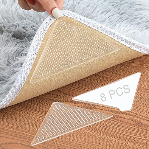 Anti-Slip Rug Tape Pads, Triangular Washable Carpet Grippers - 8 Pack