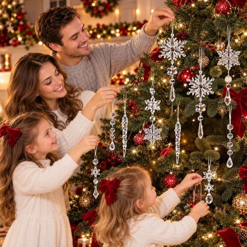 VOVEA Crystal Clear 20-Piece Christmas Ornament Set - Upgraded Ultra-Clear Snowflake & Icicle Ornaments
