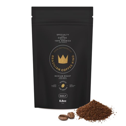 Specialty Coffee Daily 8.8 oz – Arabica Roasted Ground in Brazil – Smooth, Comforting Flavor with Notes of Chocolate, Caramel and Nuts – Medium-Dark Roast, Carefully Harvested – Brazilian Coffee King