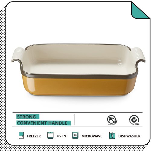 LIFVER Casserole Dish for Oven, 9x13 Ceramic Baking Dish, 120oz Large Lasagna Pan, Durable Deep Baking Pan with Handles, Oven Safe, Home & Kitchen Decor Gifts, Brown