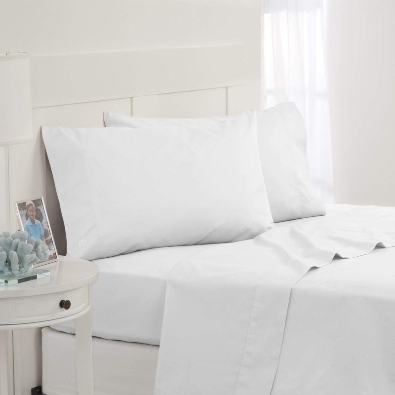 Southern Tide Cotton Twill Sheet Set – 100% Cotton, 300 Thread Count – Soft and Durable Sheets for Cozy, Everyday Luxury – Wrinkle-Resistant, Year-Round Comfort – Twin – White