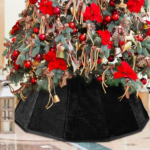 Black Velvet Christmas Tree Collar - Foldable Tree Ring Base Stand Cover