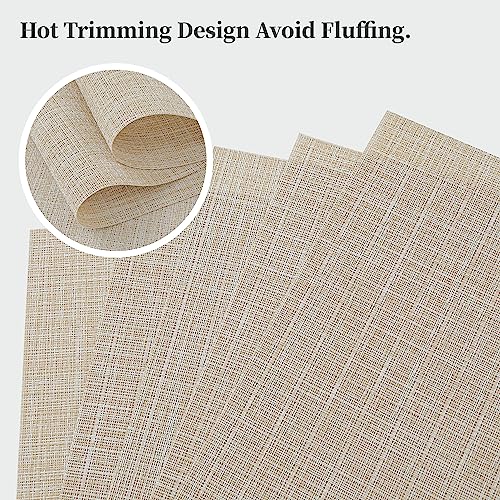 Beige Woven Vinyl Placemats Set of 4 - Non-Slip Heat-Resistant Table Mats