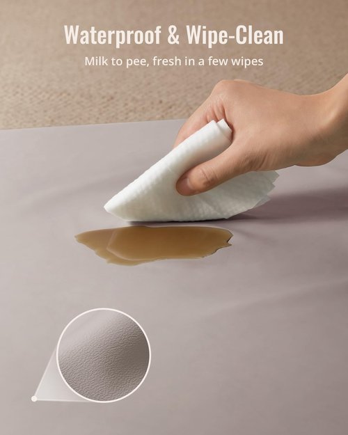 Blissful Diary Vegan Leather Baby Play Mat - 50x50 Waterproof Cushioned Foam Mat for Infants | Stylish Taupe Design