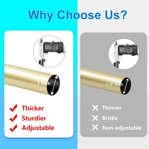Byondeth Curtain Rods - Adjustable 16 to 120 Inches | 1 Inch Diameter with Warm Gold Aluminium Finials