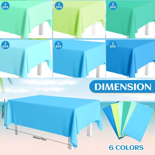 Kinlop 12 Pcs Plastic Light Sky Blue Tablecloths Green Disposable Rectangle Table Covers 54 x 72 Inch for Gender Reveal Parties Baby Shower Engagement Wedding, Fits 5 to 6 Foot Rectangle Tables