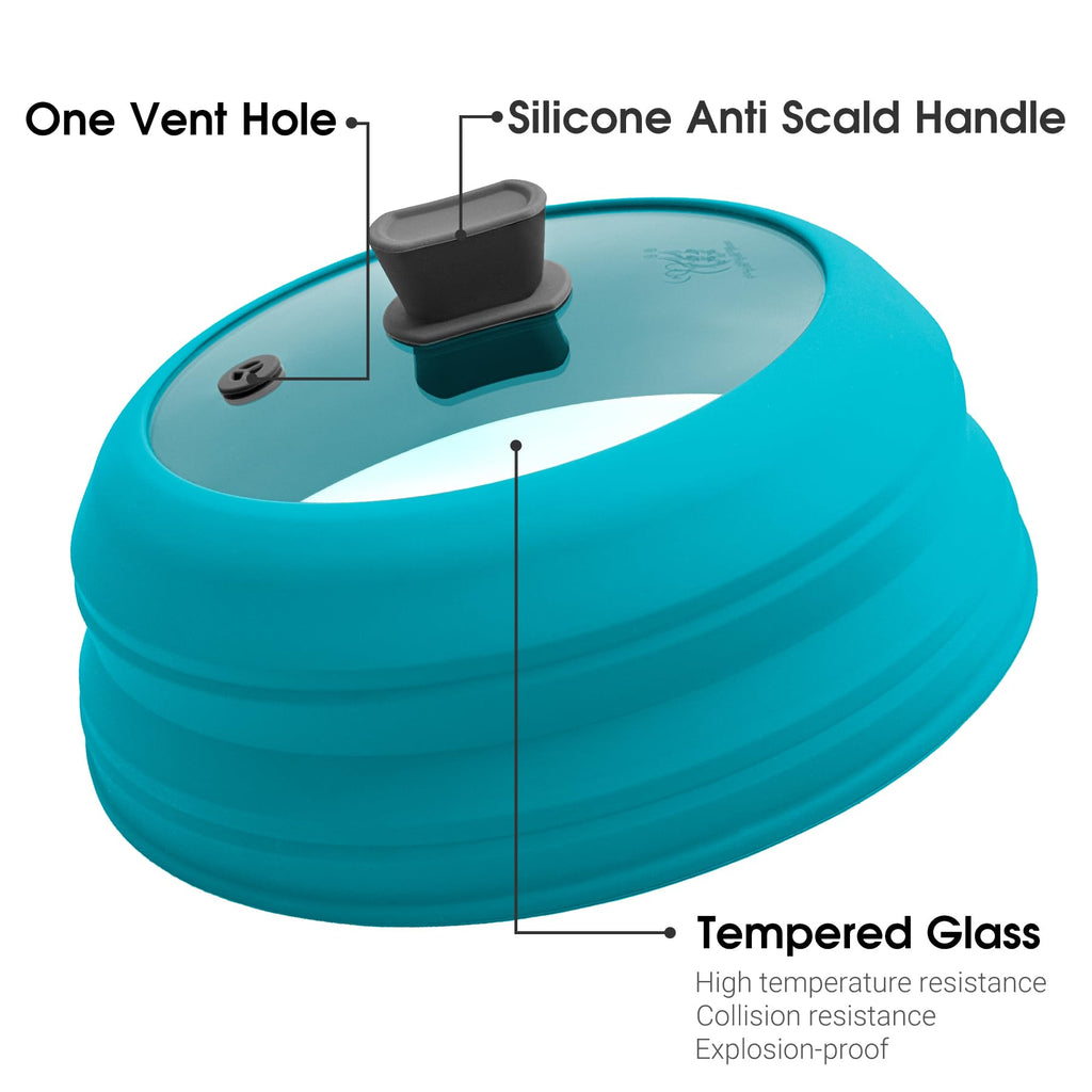 Microwave Splatter Cover Microwave Cover for Food 11.8 Inch Collapsible Glass Microwave Cover with Handle Silicone microwave splatter cover for Home Kitchen (Blue)