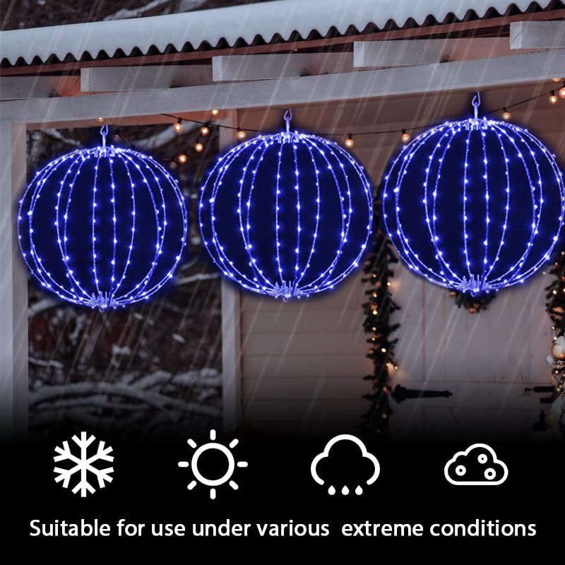LAMPHOME 2-Pack 12in Blue Foldable Metal Sphere Christmas Lights with 16 Modes & Timer