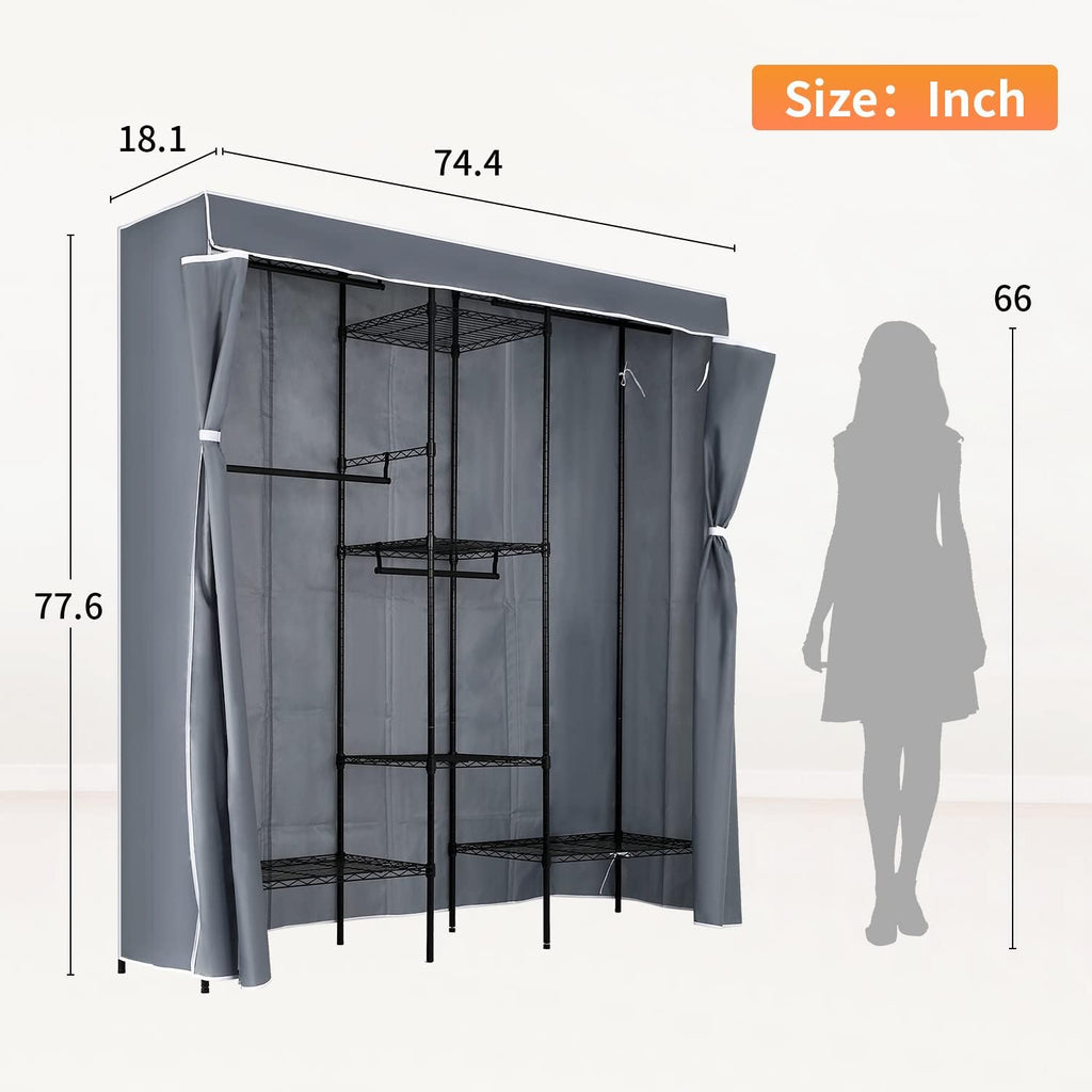 PayLessHere Adjustable Metal Garment Rack - Portable Clothing Rack with 4 Hanger Rods & 7 Shelves, Black