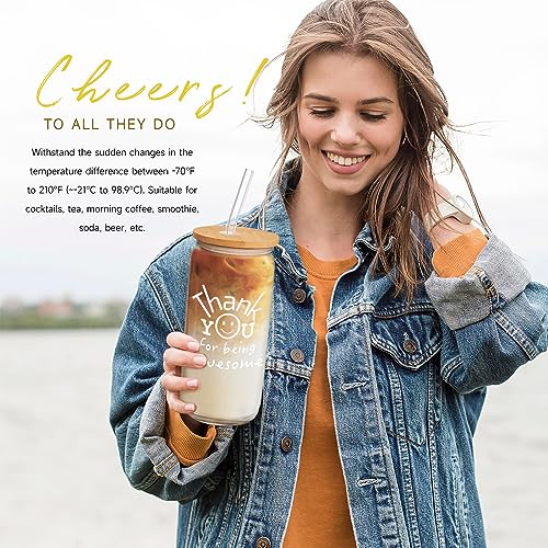 Thank You for Being Awesome Glass Can Cup with Lid and Straw, 18oz