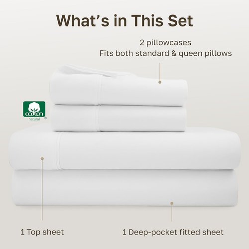 California Design Den Queen Size Bed Sheets Set - 100% Soft Cotton, 400 TC, Deep Pockets, Antique White
