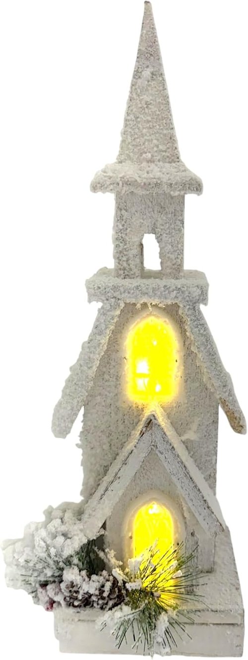 Light-Up Church | LED Timer Christmas Village House for Mantle, Shelf & Table Decor
