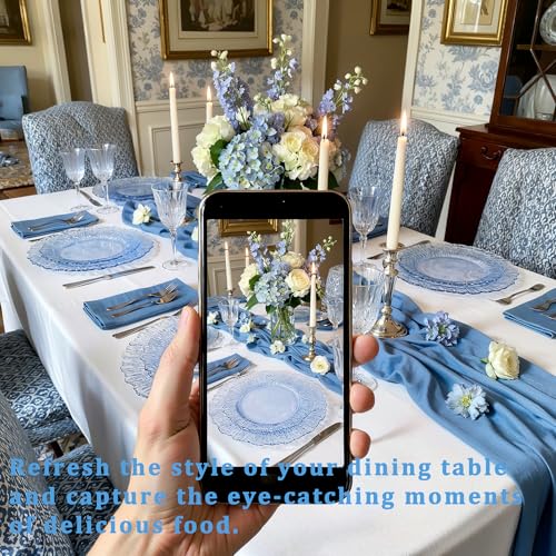 Blue Disposable Plastic Plates Set 60 Pcs - Clear Blue Water Ripple Design, 10