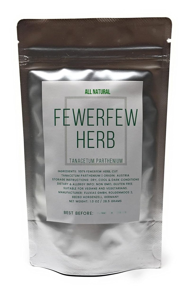 Feverfew Herb from Austria - Natural Fewerfew, Cut & Dried Tanacetum Parthenium - Net Weight: 1oz/28.5g - Featherfew Featherfoil Flirtwort Bachelor's Buttons Herb