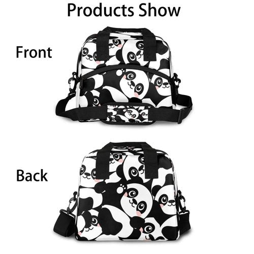 KATHRYNAYA Panda Lunch Box Cute Reusable Insulated Lunch Bag Thermal Cooler Tote Meal Prep with Removable Shoulder Strap For School Picnic Hiking Work Travel