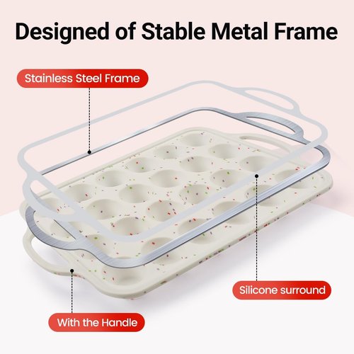 CAKETIME Silicone Muffin Pans - Nonstick 12-Cup & Mini 24-Cup Set with Metal Reinforced Frame for Easy Baking