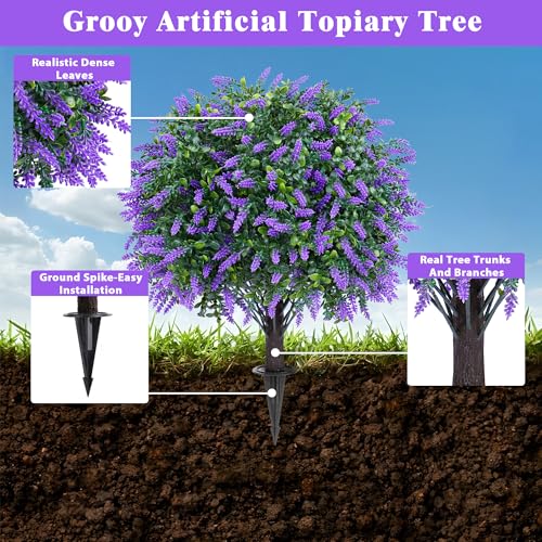 Set of 2 Artificial Lavender Boxwood Topiary Balls with Ground Stakes