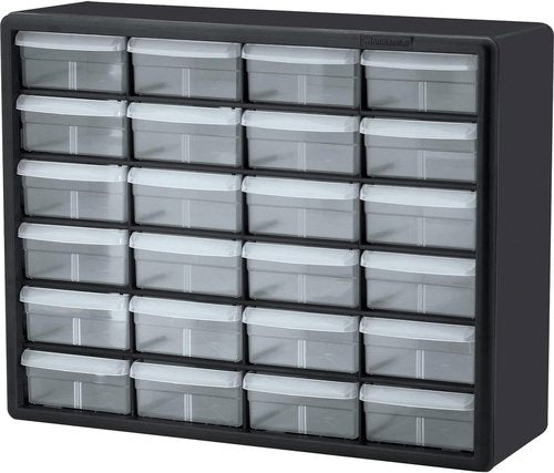 Akro-Mils 24-Drawer Storage Cabinet - Versatile Organizer for Garage, Beads, Makeup | 20" W x 6" D x 16" H - Black