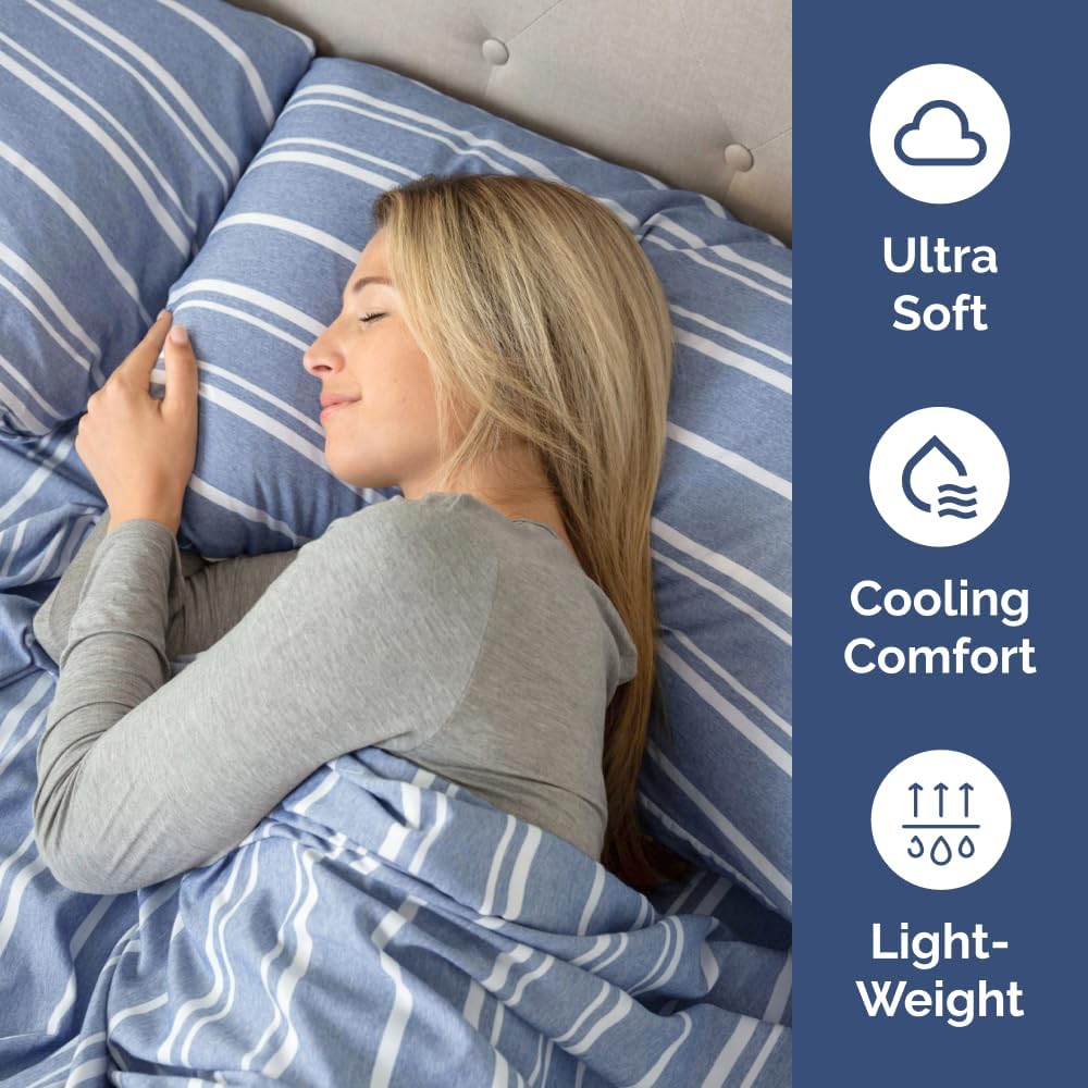 Skiennix Standard Pillow Cases - Ultra-Soft Hotel Quality Covers | Comfy, Wrinkle-Free, Stain Resistant - 2 Piece Set in Blue Stripes