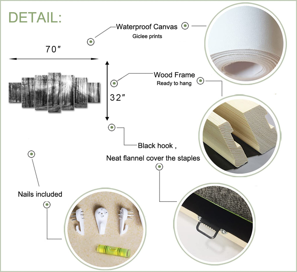 LevvArts Huge Canvas Wall Art Black and White Tree Forest Picture Art Prints Sunrise Nature Landscape Painting Contemporary Artwork for Bedroom Living Room Office Decor Framed