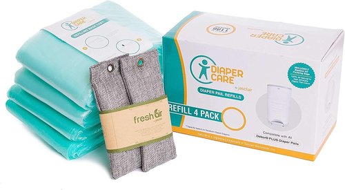 Jasclair Refill Bags for Dekor Plus Diaper Pail - Odor-Locking Multi-Layer Liners (4 Pack) | Leak-Resistant & Easy to Use