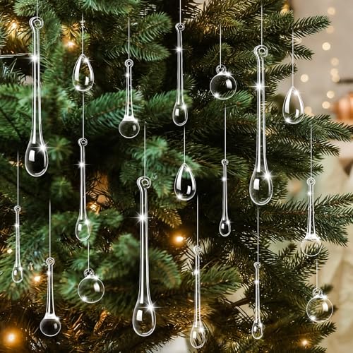 100PCS Clear Acrylic Christmas Teardrop Ornaments - Hanging Raindrop Decor