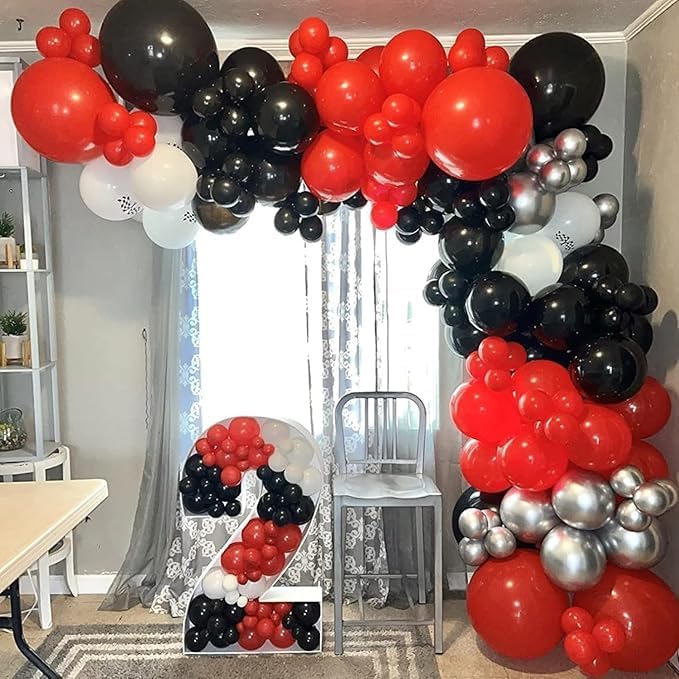 Regine Switzerland 153-Piece Red & Black Balloon Garland Arch Kit - Stars & Confetti for Parties