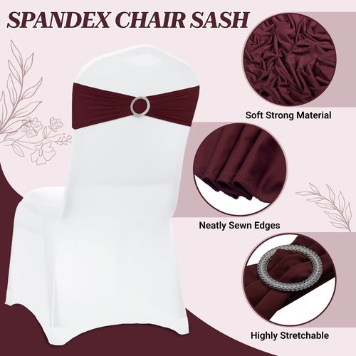 MDS Spandex Chair Sashes - Premium Stretch Covers with Buckle Slider for Weddings & Events | Burgundy, Pack of 50