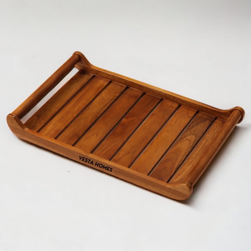 Vesta Homes Set of 2 Romper Teak Wood Rectangular Serving Tray for Home/Kitchen/Restaurant/Office Organizer/Dining Table|Premium Wooden Trays| 18 X 12 ; 15 x 10 inches | Handcrafted in India