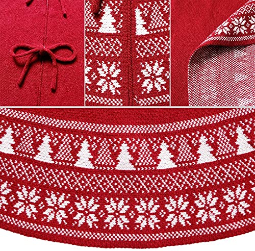 Dremisland 36-Inch Red Cable Knit Christmas Tree Skirt Rustic Holiday Decor