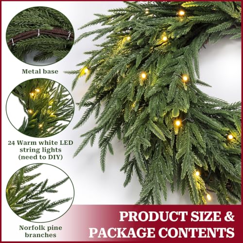 CraftyDream Norfolk Pine 13-Inch Christmas Car Wreath with Lights - Holiday Vehicle Decor