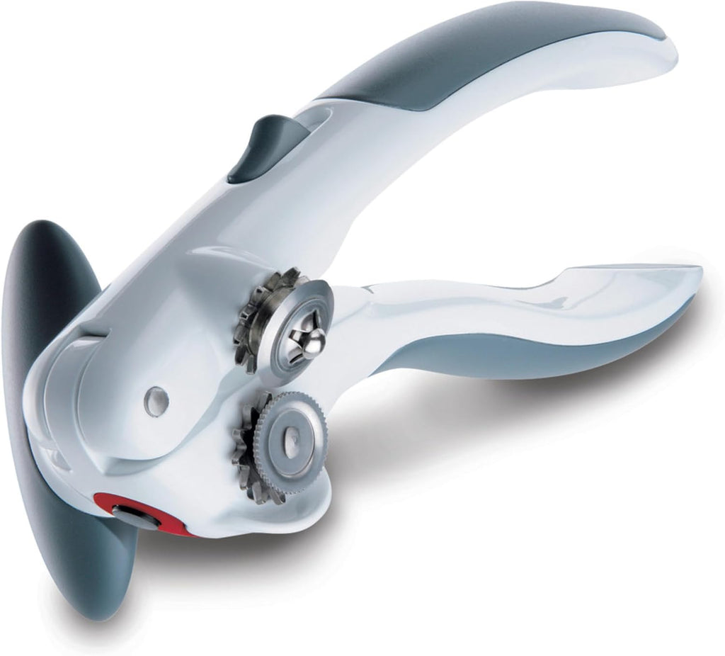 Zyliss Lock N' Lift Can Opener - Easy Manual Opener with Lid Lifter Magnet - White/Gray