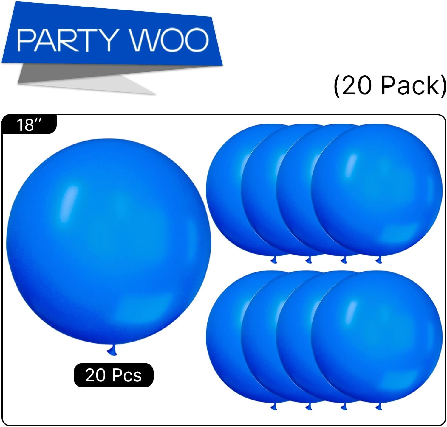 PartyWoo Royal Blue Balloons - 18 Inch Dark Blue Latex Balloons for Weddings & Celebrations | 20 Pack