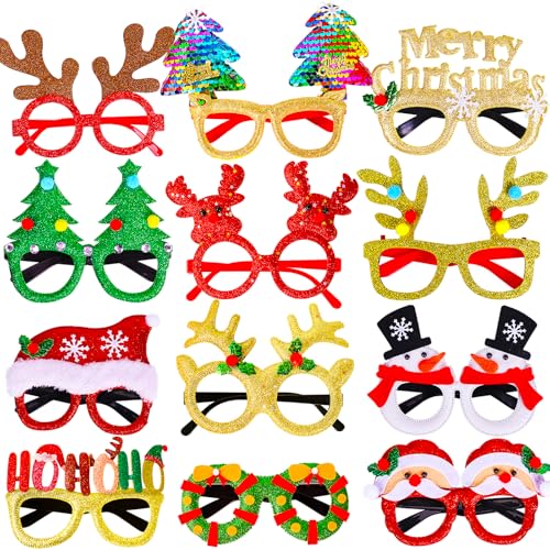 12-Piece Christmas Party Glasses Set for Kids Holiday Photo Booth Props