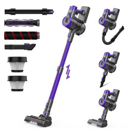 DEVOAC V90 Cordless Vacuum Cleaner, 28KPa Powerful Suction, Up to 45mins Runtime, 60dB Ultra Quiet, 6 in 1 Cordless Stick Vacuum Cleaner for Hard Floor, Carpet, Pet Hair(Purple)