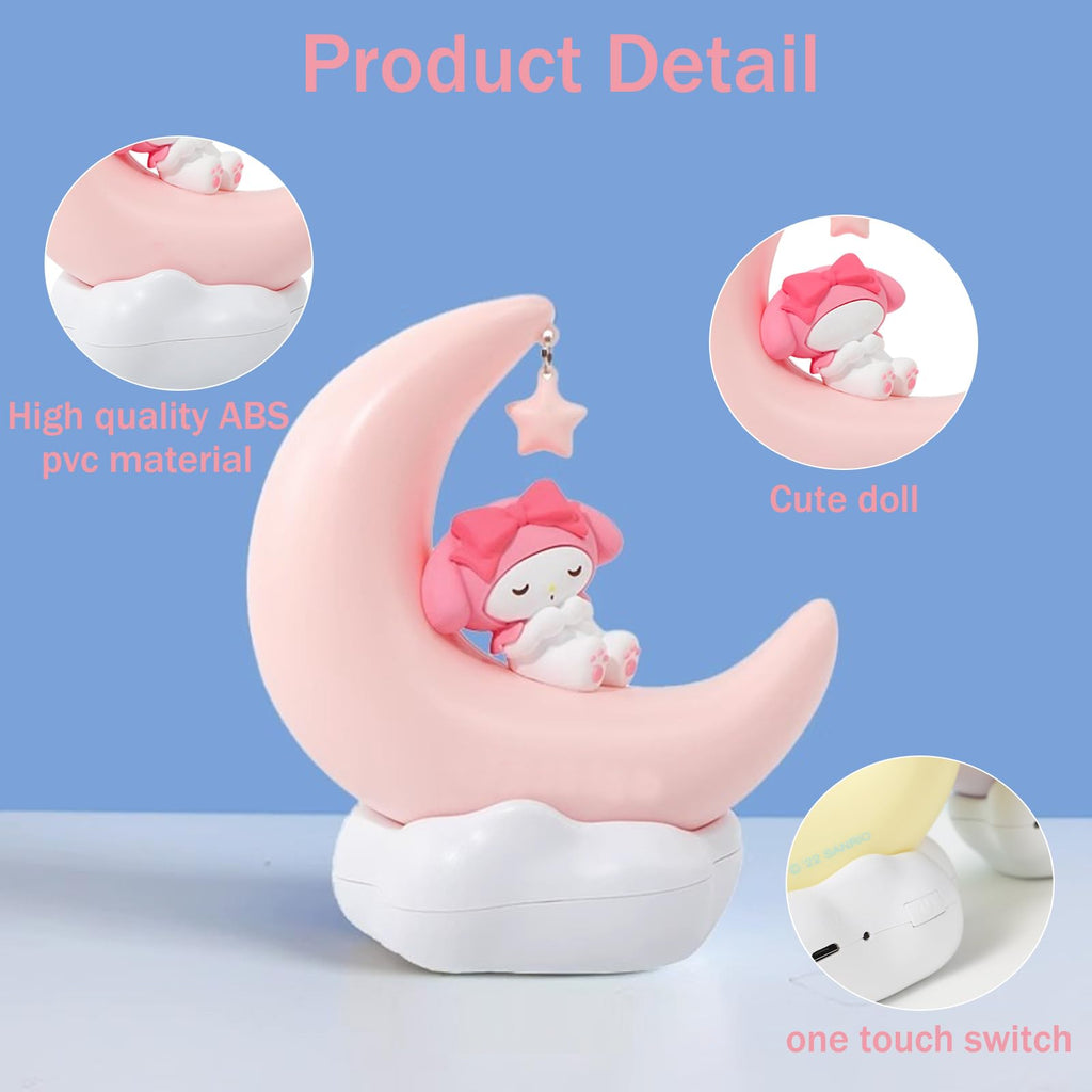 iFCOW Night Light for Kids Cute Anime Character LED Night Light Rechargeable Desk Shelf Ornament Bedside Lamp Crescent Moon Light