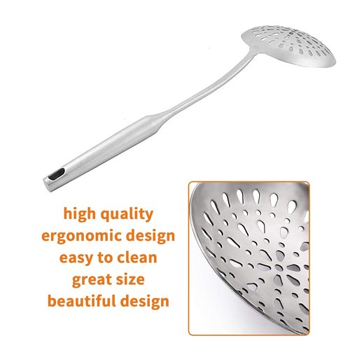 TBWHL Skimmer Slotted Spoon, Slotted Spoons for Cooking, Heavy Duty 304 Stainless Steel Slotted Spoon with Vacuum Ergonomic Handle, Comfortable Grip Design Strainer Ladle for Kitchen, 14.96 Inches