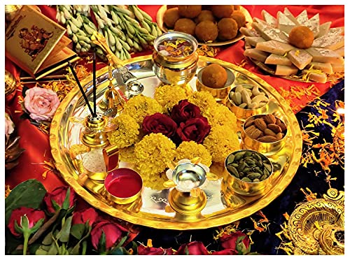 12-Inch Pooja Thali Set Gold and Silver Plated Ritual Puja Plate