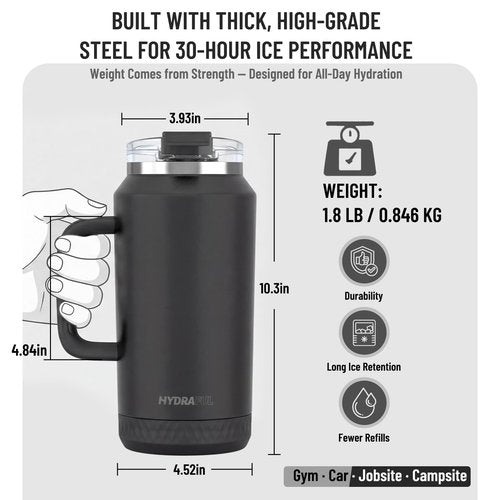 Hydraful 64 oz Tumbler with Handle and Straw - 100% Leak-Proof - Insulated Cup Reusable Stainless Steel Large Water Bottle Travel Mug for Gym, Hiking, and Camping - Gifts for Women Men Him Her